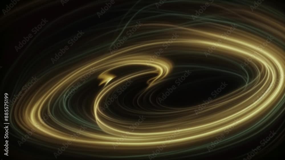 Wall mural looped mesmerizing 3d animation of dynamic abstract background with glowing lines, rope-like, yellow