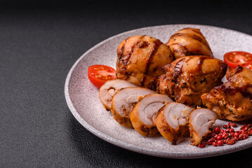 Delicious baked chicken or turkey shish kebab on a skewer