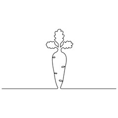 Carrot single line art, continuous one line drawing of  Isolated outline vector art
