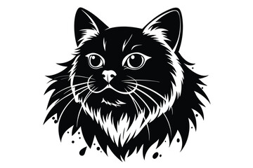 Silhouette Persian cat, face logo E.eps