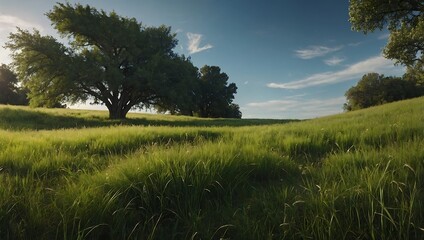 Obraz premium Serenity of grassy meadow and clear sk