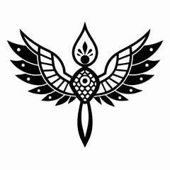 Doodle bird with intricate mandala wings, white background