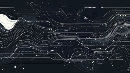 Abstract Digital Technology Background - Abstract digital technology background with white lines and shapes on a black background.