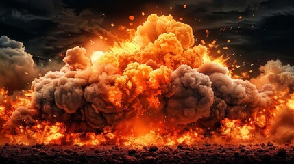 Realistic bomb explosions with fire and smoke. illustration.
