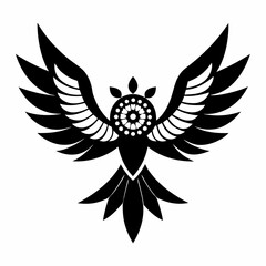Doodle bird with intricate mandala wings, white background