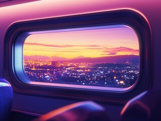 Fototapeta premium Aerial cityscape view at sunrise or sunset with vibrant buildings and grid-like pattern. Perfect for travel agency and tours, urban planning, architecture, design, and technology.