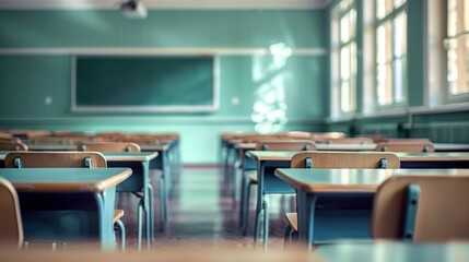 Empty class room in school blurry background