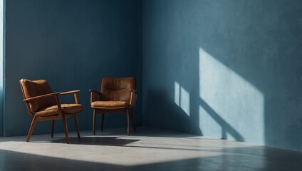 Simple backdrop in soft blue for showcasing products. Play of light and shadow on textured wall