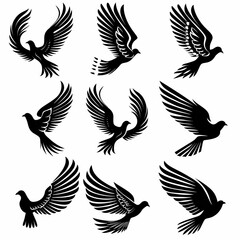 Wings flat icon, angel wings emblem, bird feathers minimal silhouette, pigeon sign, spirituality symbol