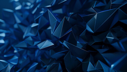 Fototapeta premium 3d rendering of dark blue low poly background with floating geometric shapes