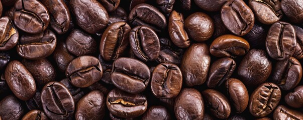 A close up of coffee beans. Free copy space for banner.
