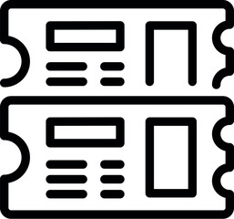 Simple black line icon of two tickets, representing entertainment and travel