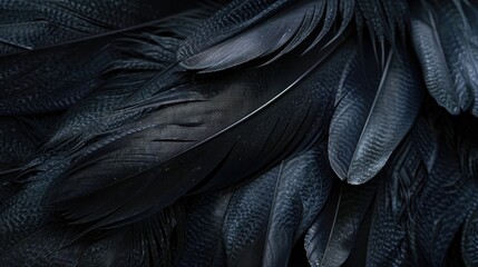 Obraz premium Close up black feather pattern texture background with a lovely soft focus