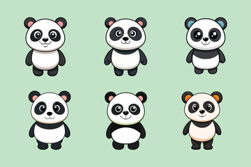 cute panda Vector illustration isolated on colorful Set of cute big pandas in different poses. flat vector illustration design