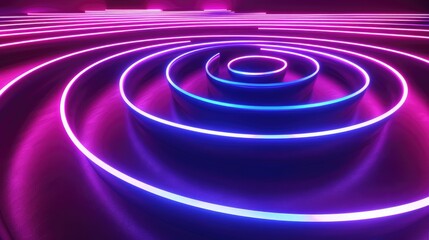 A captivating neon wave design featuring concentric circles of glowing waves that evoke a sense of continuous motion and energy.