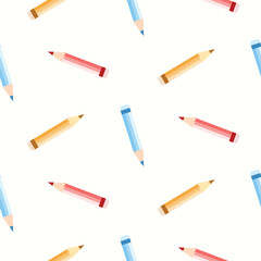 Seamless pattern of hand drawn school wooden pencils on isolated background. Education design for back to school prints, scrapbooking, textile, home and nursery decor, paper crafts. 