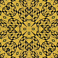 Yellow Black colors Mandala Flower ornament banner Textured background. Ornate illustration.