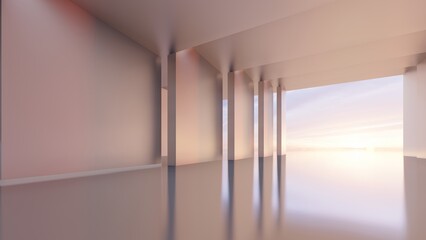 Architecture background geometric arched interior 3d render