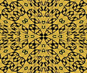 Yellow Black colors Mandala Flower ornament banner Textured background. Ornate illustration.