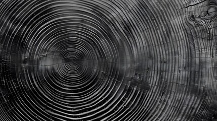 Fototapeta premium A monochromatic, detailed texture of tree rings with visible wood grain patterns and concentric circles, suitable for background or wallpaper design. The composition is symmetrical