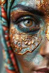 Close-up of a woman's eye with ornate makeup
