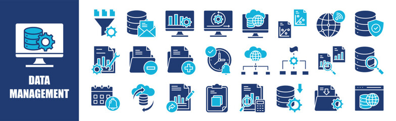 Data management icon collection set. Containing data, business, technology, management, information, and more. Solid vector icons collection. © Icon Designer
