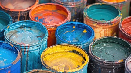Leftover Household Hazardous Waste Colored Paint Cans