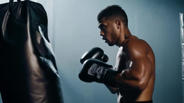 Young Boxer Training in the Gym Generative AI