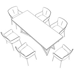 Chairs and Table Set Illustrated Outline. White Background, Ideal for Interior Design and Restaurant Concepts