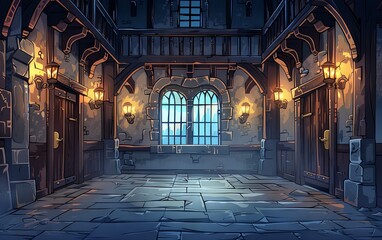 Obraz premium Medieval Era Castle cartoon Background Interior Exterior 