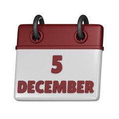 5 December Calendar 3d icon
