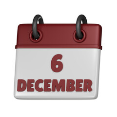 6 December Calendar 3d icon