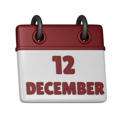 12 December Calendar 3d icon