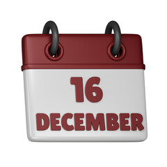 16 December Calendar 3d icon