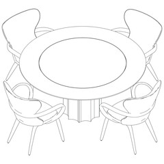 Chairs and Table Set Line Vector Illustration. Different Views of Modern Chair, Ideal for Furniture Design and Interior Concepts