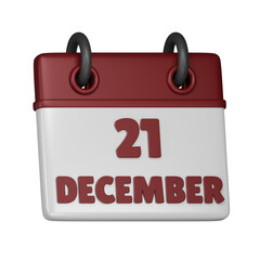 21 December Calendar 3d icon