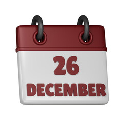 26 December Calendar 3d icon