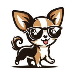 cute and funny happy Chihuahua sunglasses walking pet lover, dogs fan, vector design