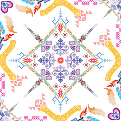 Seamless tiles background. Mosaic pattern for ceramic in dutch, portuguese, spanish, italian style, Vector Tile Pattern, Lisbon Arabic Floral Mosaic, Mediterranean Seamless Ornament, Geometric Folk