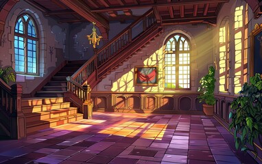 Obraz premium 2D Medieval Cartoon Landscape Scene
