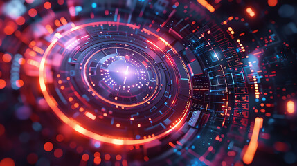 Abstract dynamic shapes with tech elements, perfect for a modern tech launch