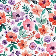 Obraz premium Soft Pastel Watercolor Floral Pattern, Decorative Design for Textiles and Wallpaper