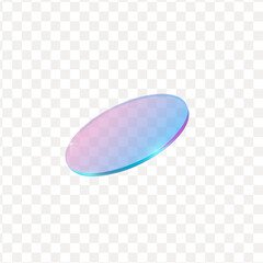 3D vector of round glass plate with purple blue blur on isolated transparent background.