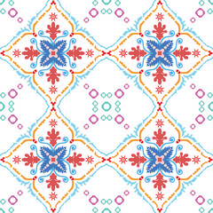 Seamless tiles background. Mosaic pattern for ceramic in dutch, portuguese, spanish, italian style, Vector Tile Pattern, Lisbon Arabic Floral Mosaic, Mediterranean Seamless Ornament, Geometric Folk