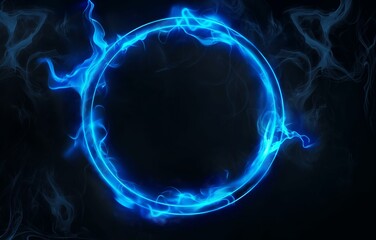A blue glowing circle with energy wisps on a dark background.