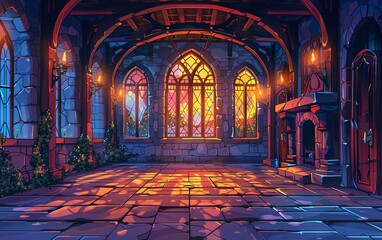 Obraz premium Medieval Era Castle cartoon Background Interior Exterior 