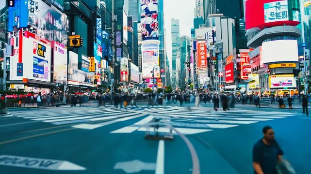 Miniature World Asian Pedestirans Crossing Crosswalk Generative AI - Powered by Adobe