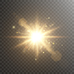 Light effect of golden highlights and bright glow of the sun isolated on transparent background. Adobe Illustrator Artwork