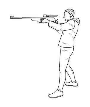 recommend clip art: Male shooter with rifle, sight, silhouette sketch