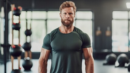 A man in his 30s, with a determined look, lifted kettlebells in a white-walled fitness studio.